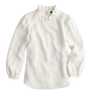 NWT J. Crew Ivory Ruffle Neck Crepe Puff Sleeve Blouse - L